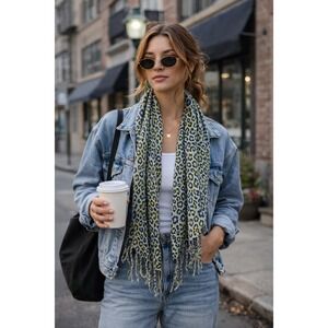 Kirra Scarf Wrap Shawl Boho Animal Print Blue Gray Artsy Indie Lightweight 20x76